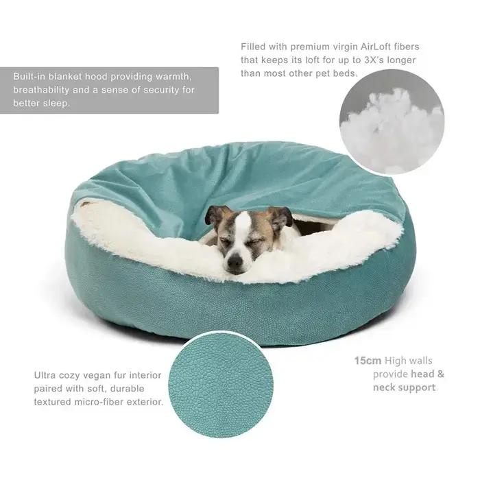 Lit orthopedique pour chien et chat avec couverture a capuche douillette impermeable et resistant a la saleté pour les saisons froides