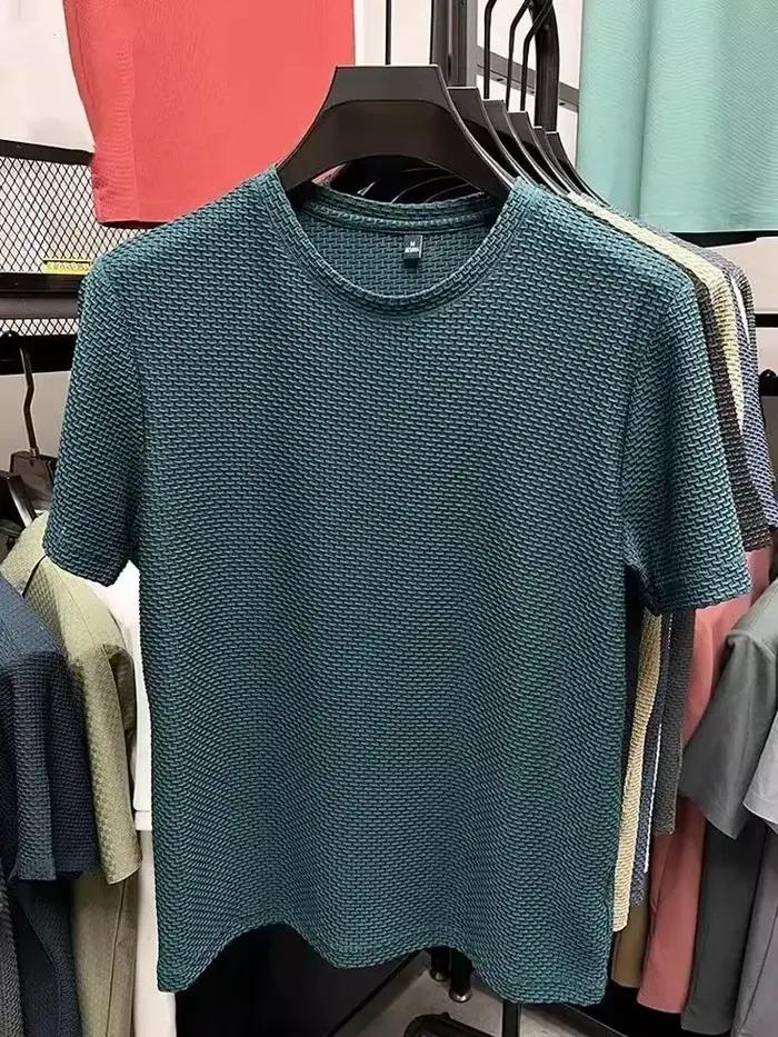 T-shirt à manches courtes en maille de bambou pour hommes, en soie glacée, décontracté, polyvalent,