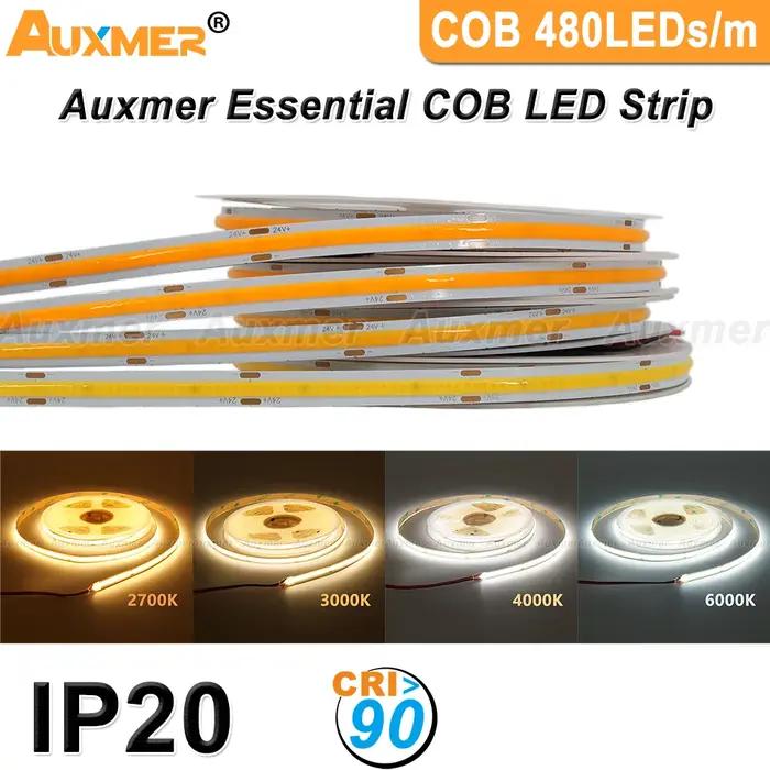 Ruban COB LED 480LEDs/m, RA90 Haute Densité Rubans souples à LED RA90 LED Lumières DC24V Bande LED C