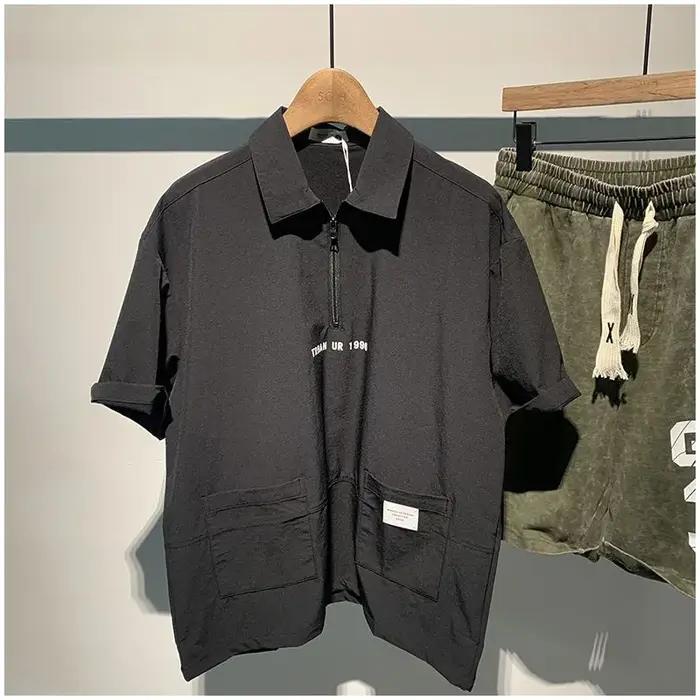 Vêtements pour hommes couleur unie Polo confortable Premium coupe ample décontracté à manches courtes à la mode