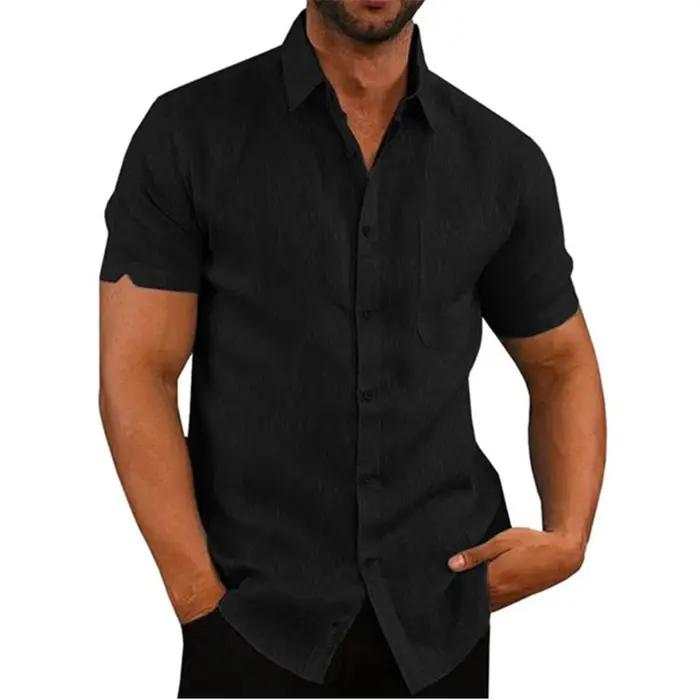 Chemises à manches courtes pour hommes en coton et lin solides décontractées style de plage grandes tailles occassions printemps été quotidiennes