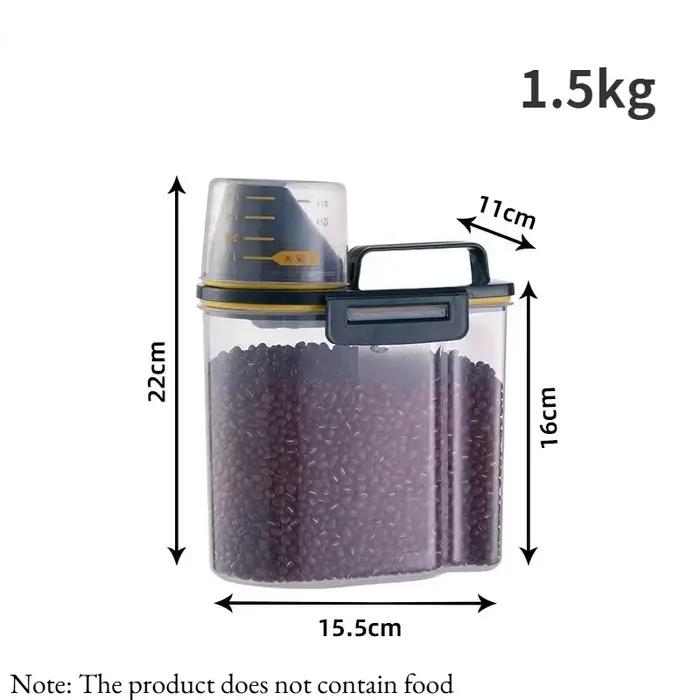 1 récipient hermétique pour aliments pour animaux de compagnie, 1,5 kg/2 kg avec tasse, pot scellé en plastique pour aliments secs pour chiens et chats, comprend un récipient avec cuillère doseuse