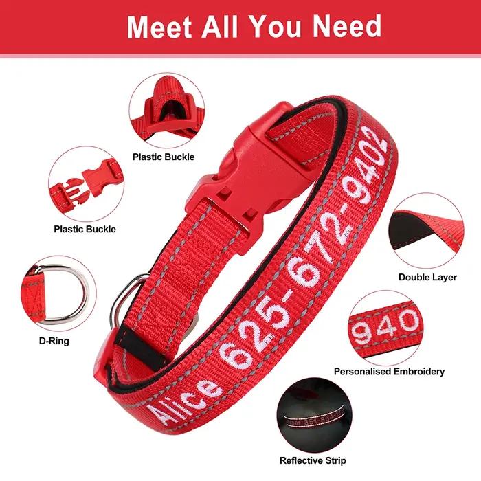 Collier personnalisé en nylon réfléchissant pour chiens et chats, nom et numéro de téléphone, sécurité pour petites et grandes races, collier brodé pour animaux de compagnie