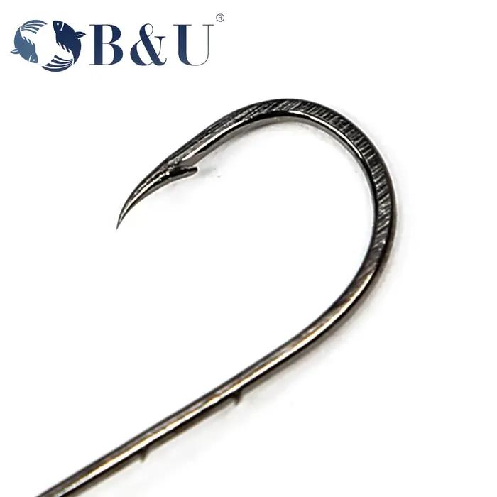 B & U 20 pièces grands yeux anneau barbe crochet de pêche en acier au carbone crochets simples matér