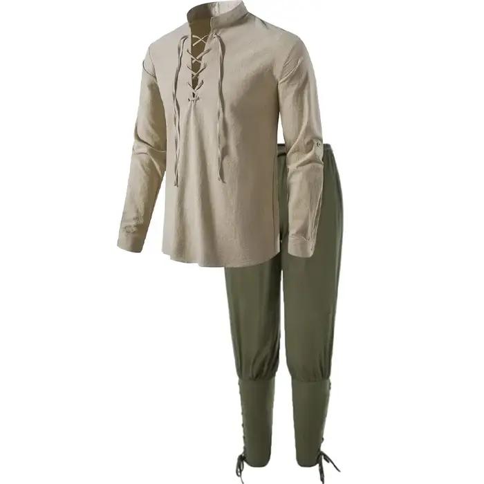 2 pièces rétro Vintage médiéval Renaissance Cosplay Costume tenues Pirate Viking Halloween décontrac