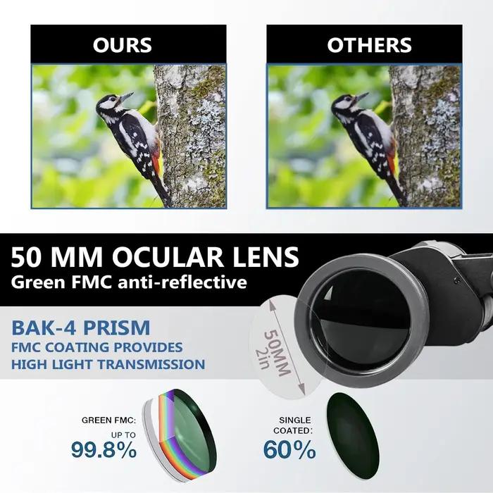 Jumelles 10x50 waterproof FMC BAK4 IPX4 - Portables observation oiseaux chasse randonnée