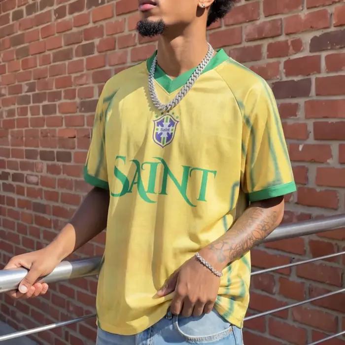 Tshirt vintage col en v numero 9 equipe nationale brésilienne saint homme femme style été haute qualité occasions quotidiennes