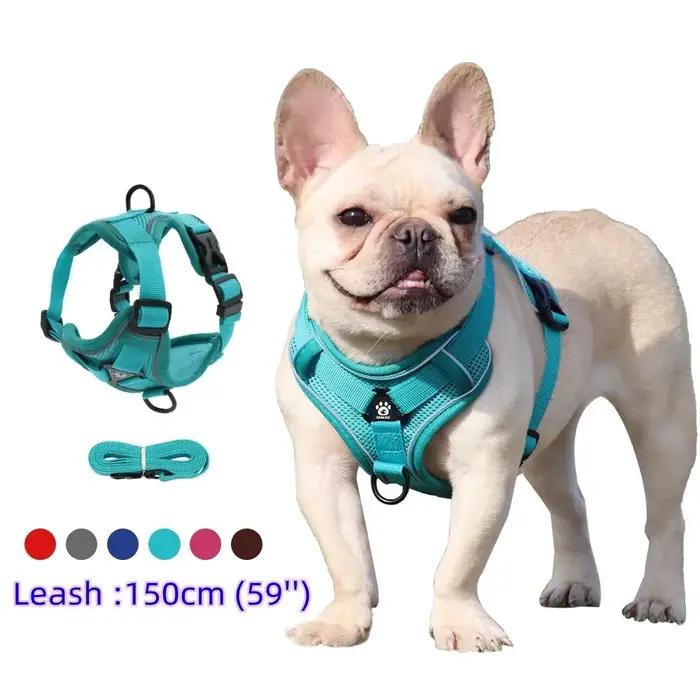 Harnais pour chien avec laisse de Traction de 1,5 m, ensemble sans traction, sangle de gilet pour chien, harnais respirant réfléchissant réglable pour chiens, chiots et chats
