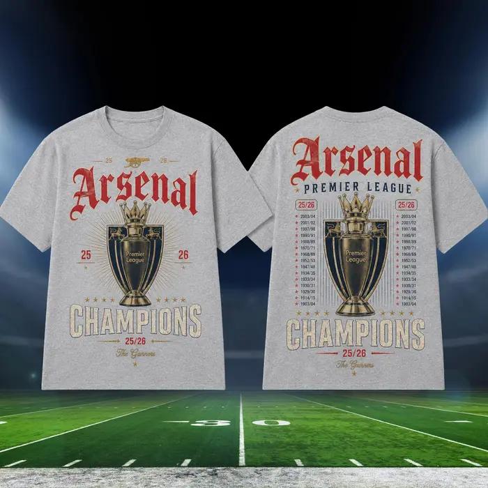 Tshirt Arsenal Champions 2026 homme et femme style americain coton polyester ajuste confortable sport voyage