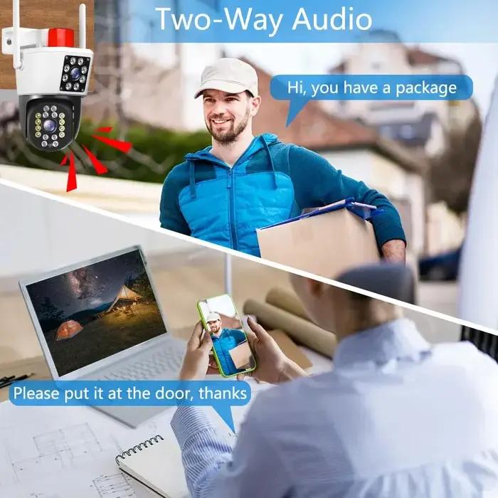 Caméra sécurité extérieure 8K 15MP 3 objectifs 3 écrans WiFi PTZ audio bidirectionnel étanche surveillance CCTV