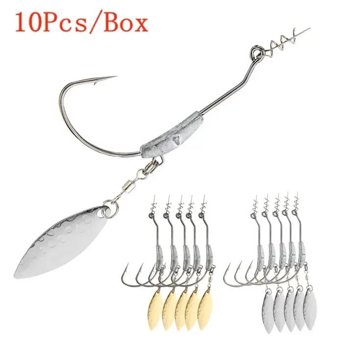 Hameçons de pêche en acier au carbone avec goupille de verrouillage Spinner, appâts souples, tête de