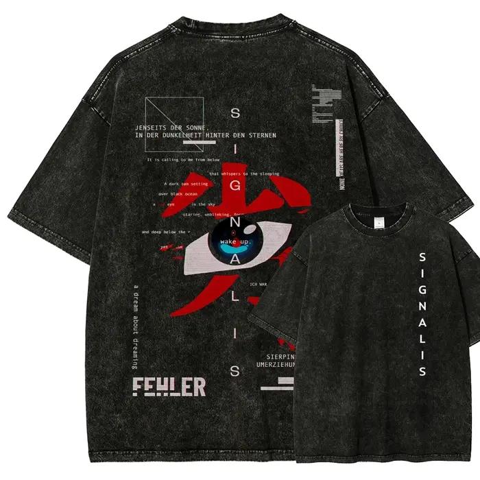 T-shirt délavé Signalis – Vêtements tendance toute l'année, grande taille unisexe, nouveau modèle, p