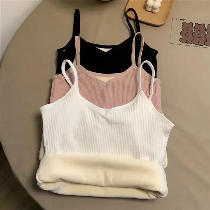 Gilet thermique chaud pour femme, couleur unie, décontracté, Camisole en velours, sans manches, épais, bas élastique, sous-vêtements, débardeurs, hiver