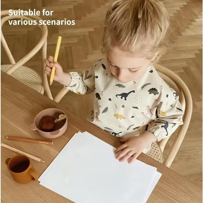 Bavoir Doux et Imperméable à Manches sulfpour Bébé, Tablier d'Alimentation Réglable pour Petit Garçon et Fille