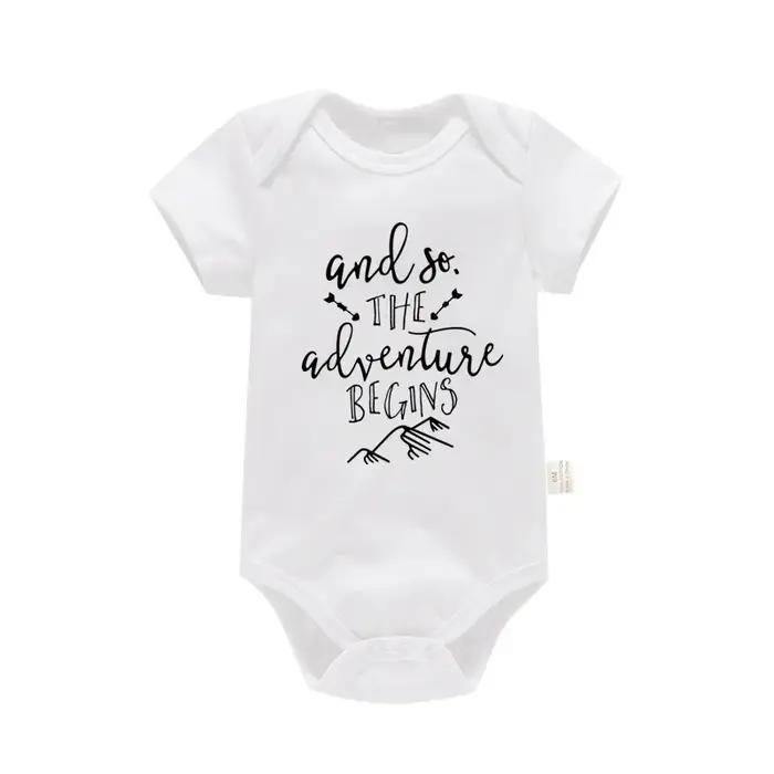 Barboteuse à manches courtes pour bébés garçons et filles, 100% coton, imprimé de lettres drôles, I