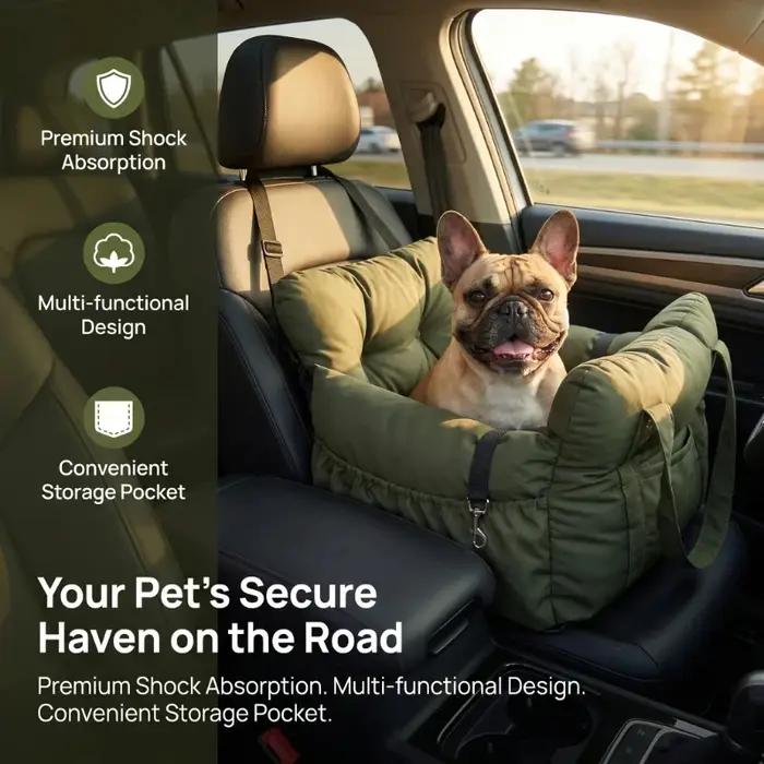 Siège auto pour chien avec ceinture de sécurité - Lit de voiture antidérapant pour petits chiens