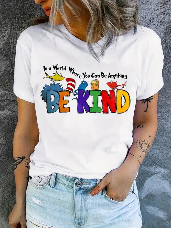 T-shirt Be Kind Vintage pour Femmes, Style Décontracté, Polyesters Doux, Idéal pour Printemps et Été, Occasions Spéciales
