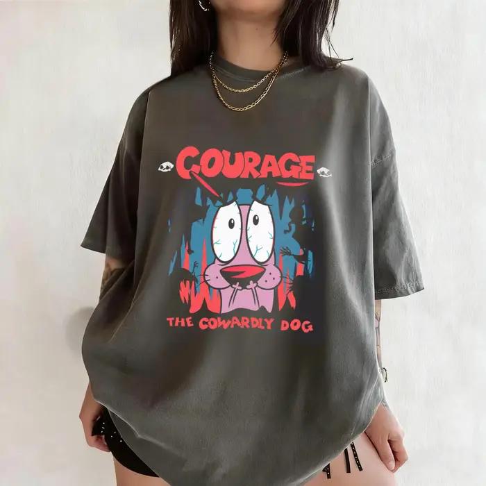 Vintage Courage le chien lâches dessin animé imprimé T-Shirt à manches courtes rétro unisexe graphiq