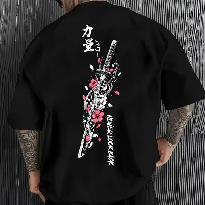 T-shirt imprimé en 3D avec motif de sabre de samouraï japonais