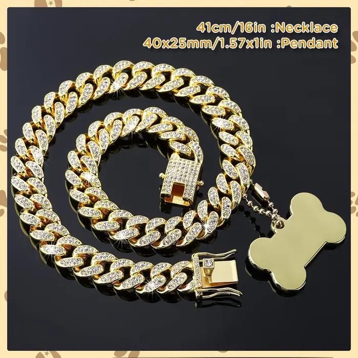 Collier de chien personnalisé en acier inoxydable avec maillons cubiques design moderne pour toutes les saisons et étapes de vie de votre animal de compagnie