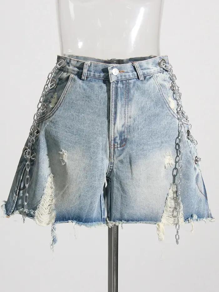 Short en denim patchwork TWOTWINSTYLE pour femmes, style sexy, club et décontracté pour les soirées estivales