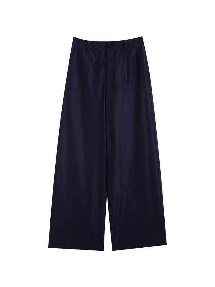 ZIQIAO 2025 Pantalon texturé à jambes larges pour femme d'été - Drape fluide et longueur au sol Silhouette amincissante