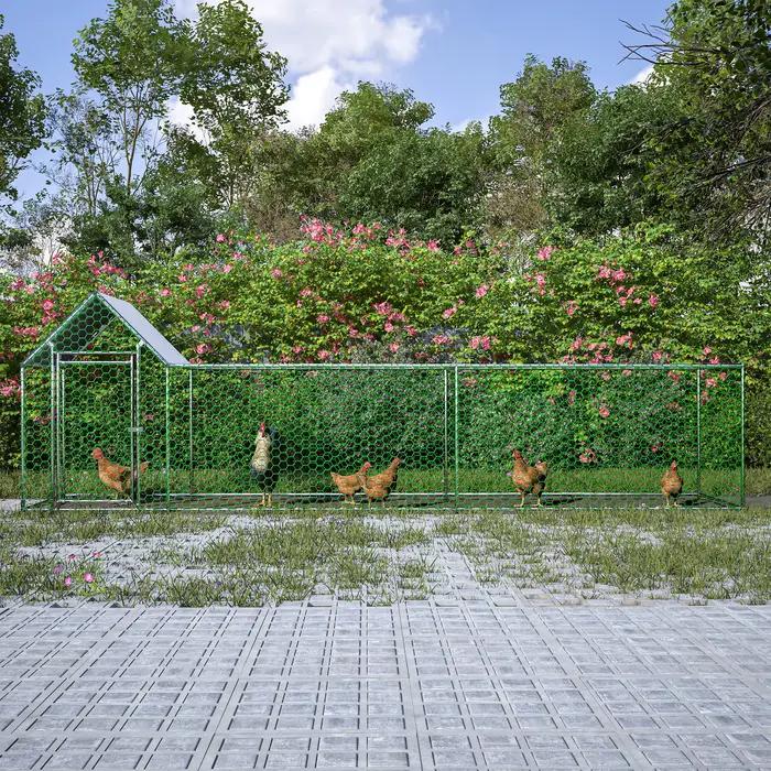 Maison de Poule Jetable en Métal de 16x3 Pieds, Maison de Poulailler avec Couvercle