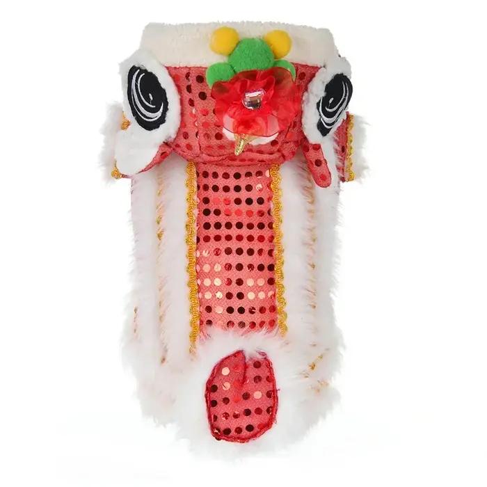 Costume de danse du lion pour chien et chat, vêtements d'hiver en laine de mouton et coton polyester, pour fêtes et promenades quotidiennes
