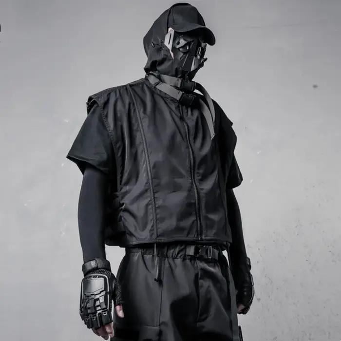 Fonction tactique ruban Patchwork conception Cargo gilet homme vêtements Techwear Style haute rue à capuche hauts sans manche chalecos
