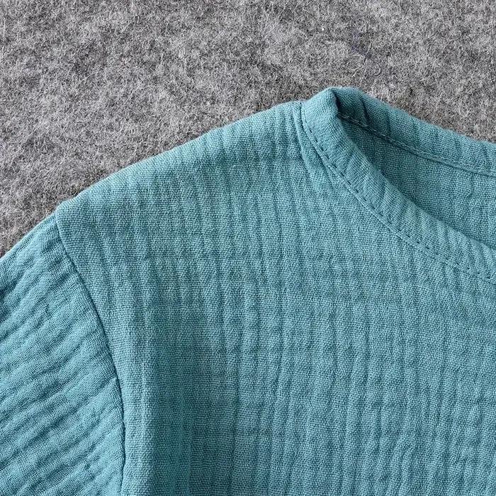 Vêtements d'été en coton et lin pour enfants de 2 à 7 ans, ensemble de couleur unie, haut à manches courtes, Short