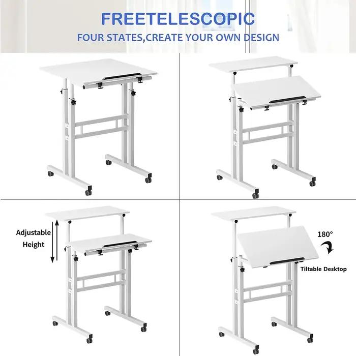 Bureau debout réglable en hauteur 70-110 cm avec plateau inclinable et roulettes verrouillables pour chasseur