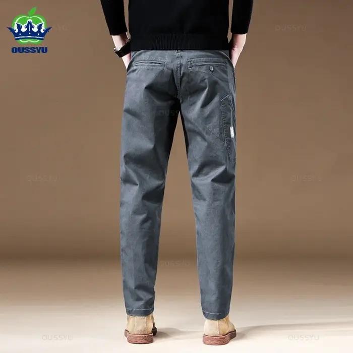 Pantalon Cargo Homme de Marque Haute Qualité 97% Coton Couleur Unie Vêtement de Travail Décontracté Large Style Coréen