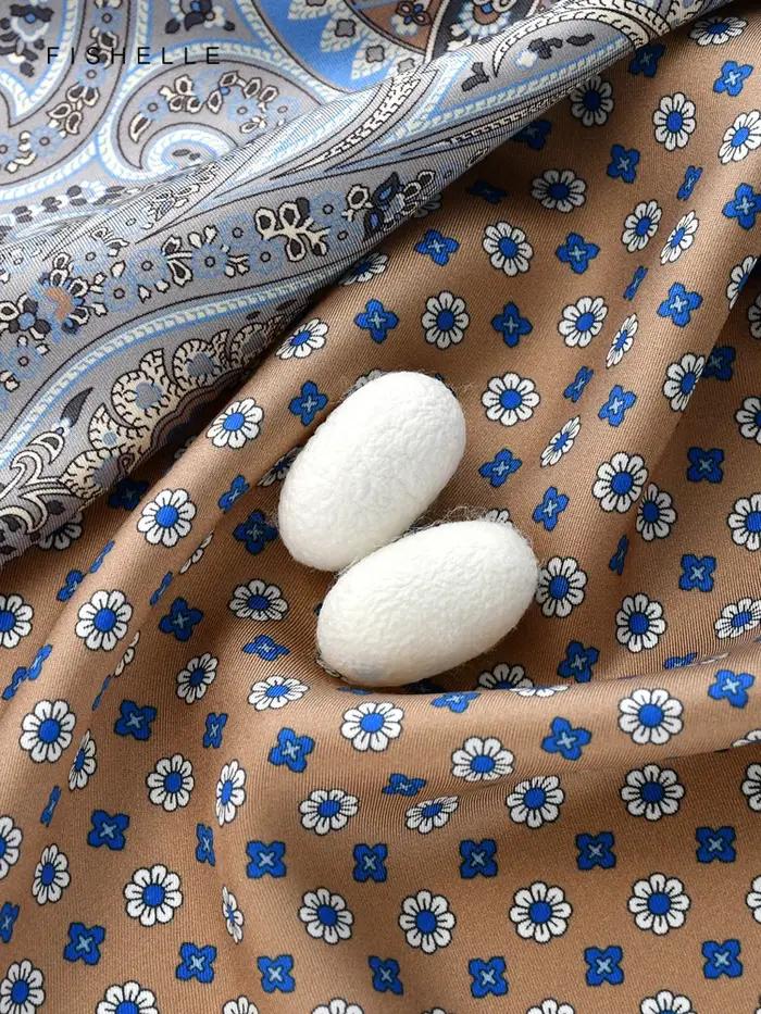 Petit Foulard Carré en Soie Naturelle Patchwork de Couleur Camel, Hijab pour Femme et Homme, Cadeaux