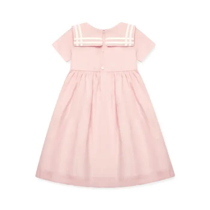 Robe en lin pour enfants, motif nid d'abeille, smocks faits main, manches courtes, vêtements pour fi