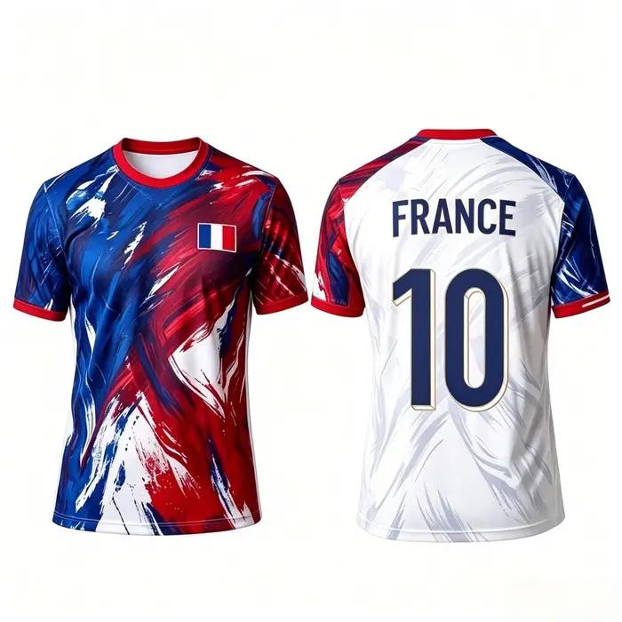 Maillot de football France n°10, imprimé rouge et bleu, polyester respirant, manches courtes, pour supporters