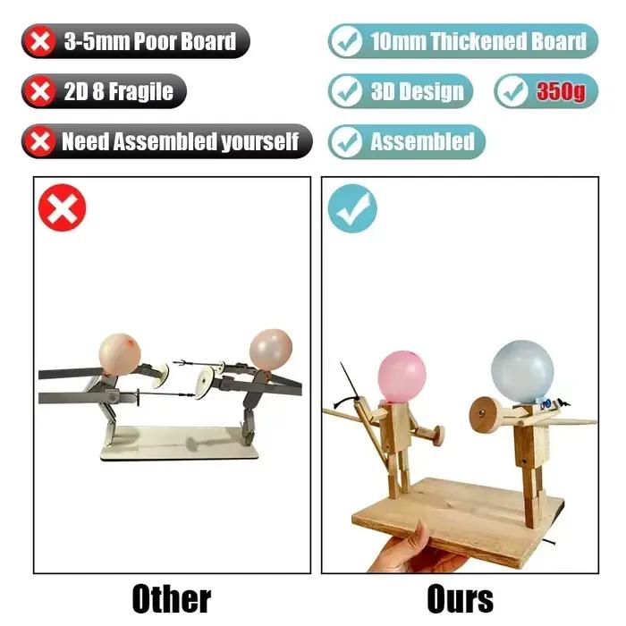 Jeu de combat de ballons pour 2 joueurs, bataille de ballons, clôture en bois faite à la main, tête de marionnette gonflable, combattant en bois rapide