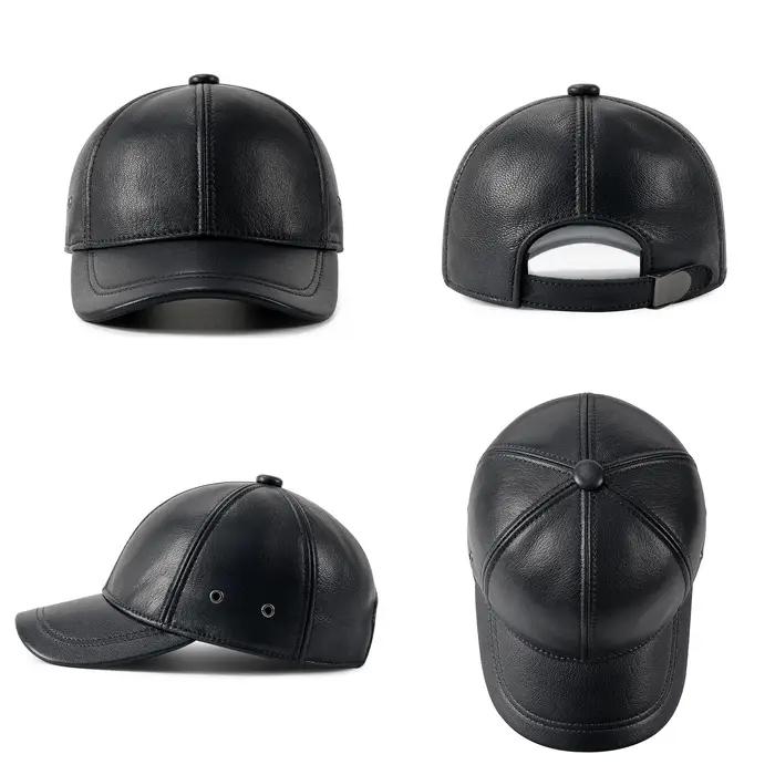Casquette baseball FEINION en cuir véritable - Chapeau ajustable hiver pour chasse pêche conduite style