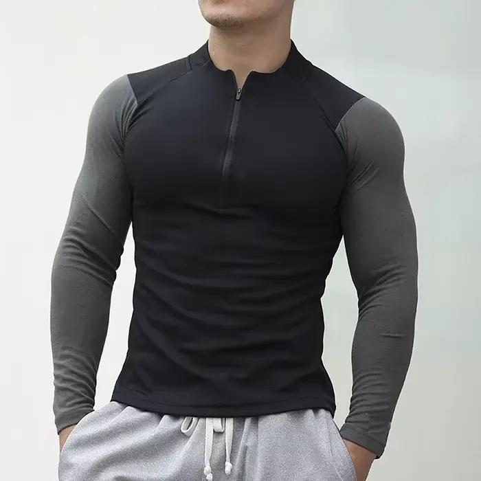 Hommes Compression course Sport T-shirt athlétique serré à manches longues sweat formation Jogging v