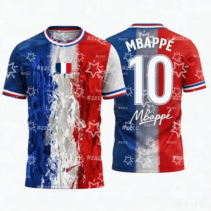 Maillot de football de l'équipe de France Mbappé 2026 haut sportif pour homme et femme, t-shirt d'entraînement pour enfants, vêtement polyester pour supporter l'équipe