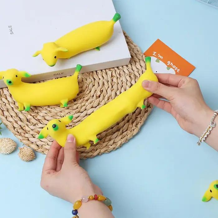 Jouet sensoriel chien banane anti-stress latex pour détente et décoration bureau occasions spéciales