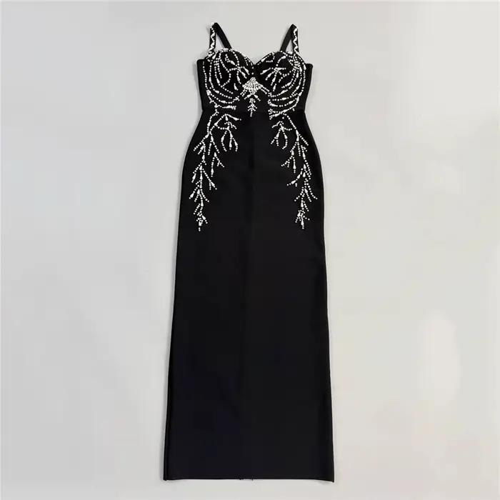 Femmes élégantes perles robe de pansement Spaghetti sangle moulante vêtements Club fête robes de soi
