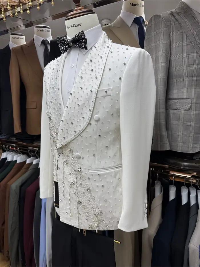 Chic beau danse hommes 2 pièces Date costume ensemble offre spéciale châle revers magnifique gland veste pantalon fête de mariage marié porter