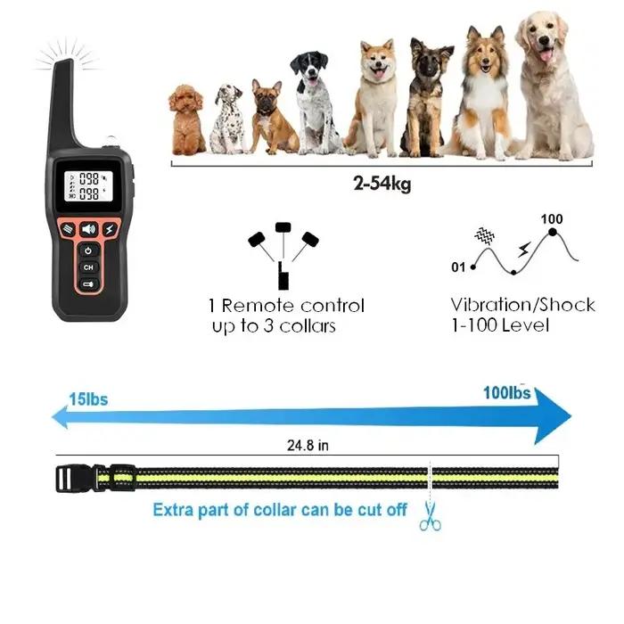 Collier d'entraînement pour chien étanche rechargeable vibration sonore pour trois chiens longue durée de veille pour promenades et entraînement