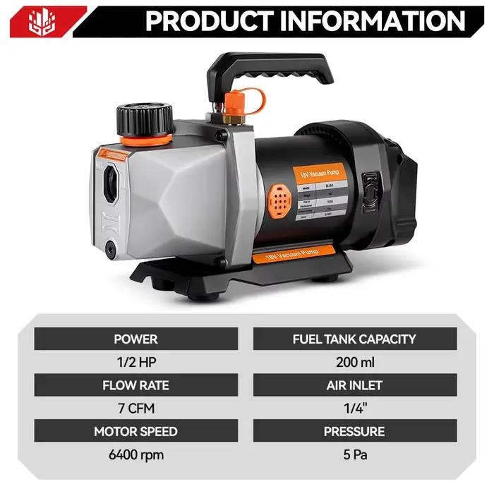 Pompe à vide réfrigérante ONEVAN 1/2HP 7CFM compatible batterie Makita 18V pour réparation automobile et installation de climatisation résidentielle