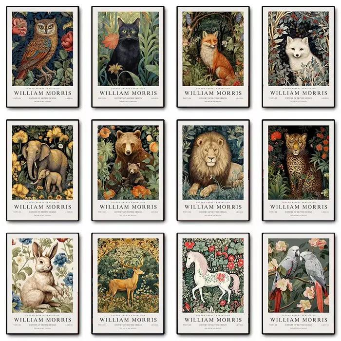 Affiche d'exposition de musée d'animaux de William Morris oiseau hibou fruits papillon fleur impression sur toile décoration murale sans cadre pour maison occasions spéciales