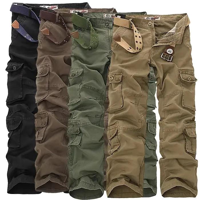 Pantalon cargo homme décontracté multi-poches en coton drap fin pour look urbain toute saison
