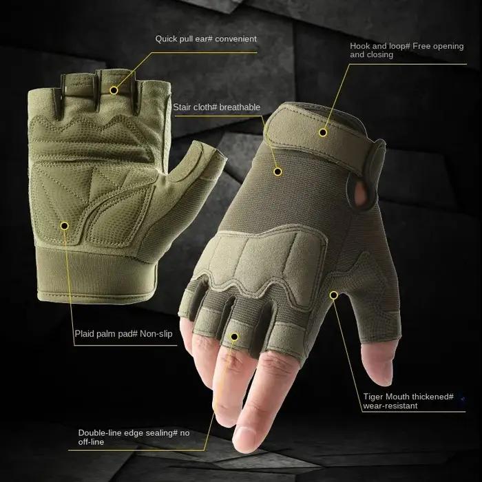 Gants mi-doigts chasse hommes femmes randonnée vélo équitation camping résistants respirants