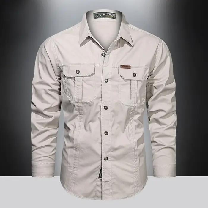 Chemise Cargo Hommes en Coton Beige Khaki Vert Militaire Noir Gris Rouge Bleu Foncé Décontractée Pour Activités Extérieures Occasions Spéciales