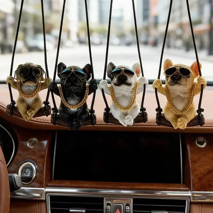 Nouvel Ornement de Rétroviseur Auto en Résine Bouledogue