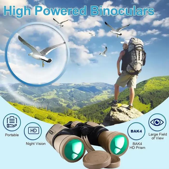 Jumelles 20x50 haute puissance adultes avec adaptateur smartphone compactes HD birdwatching randonnée